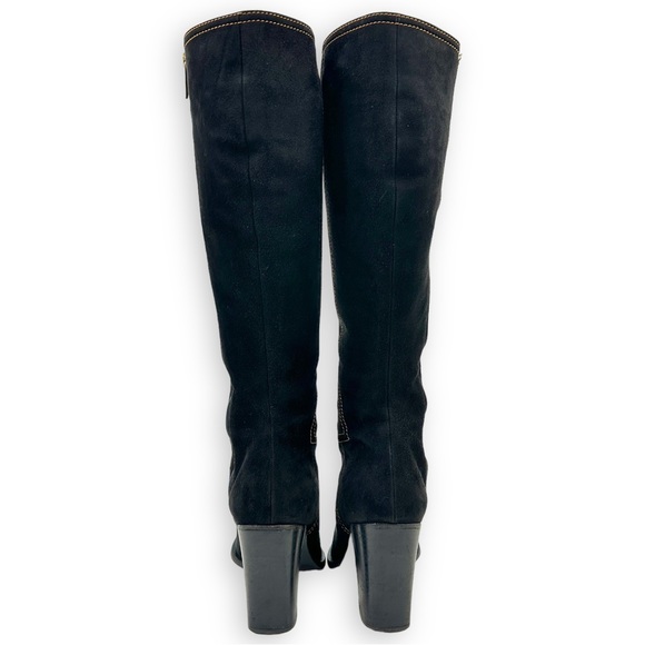 Bruno Magli Black Suede Orange Stitch Tall Block Heel Boots sz 36 - Picture 6 of 11